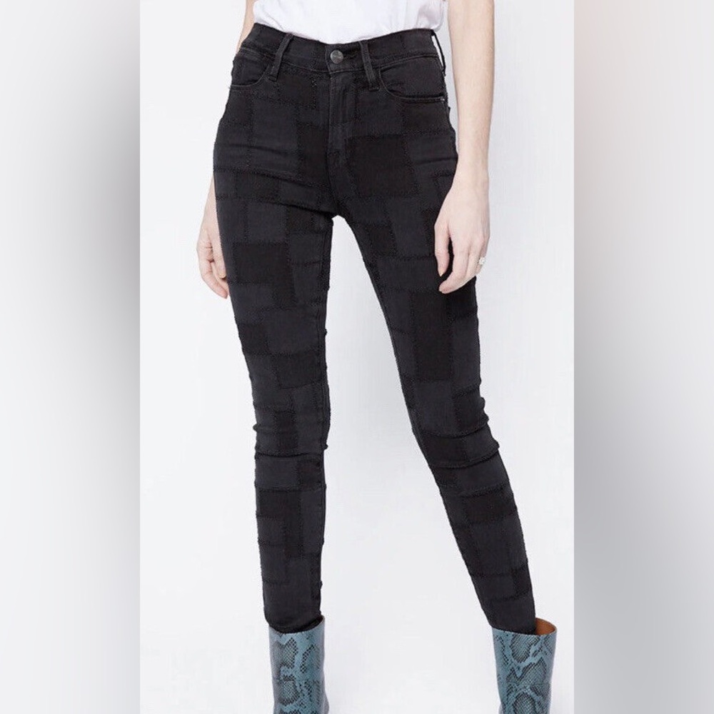 FRAME Le High Skinny Jeans Laser Patchwork in Black Noir Multi